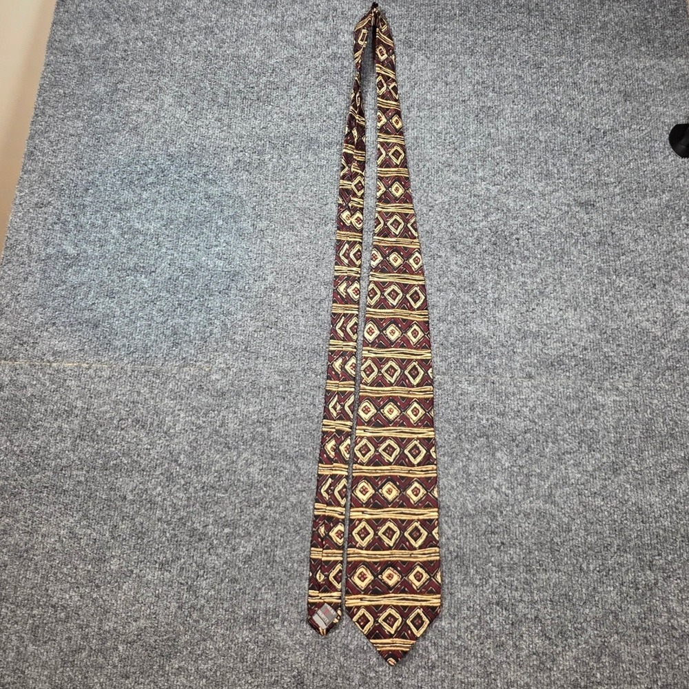 Robert Talbott Studio‎ 4x55 Hand Sewn Silk Power Tie Burgundy Gold Geometric USA - Picture 7 of 8